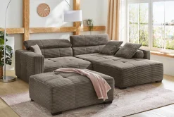 Jockenhöfer Gruppe Ecksofa »Severino L-Form, B: 283 cm, in Cord« mit Kopfteilverstellung & Zierkissen, im Big-Sofa-Style