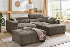 Jockenhöfer Gruppe Ecksofa »Severino L-Form, B: 283 cm, in Cord« mit Kopfteilverstellung & Zierkissen, im Big-Sofa-Style