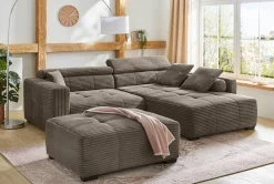 Jockenhöfer Gruppe Ecksofa »Severino L-Form, B: 283 cm, in Cord« mit Kopfteilverstellung & Zierkissen, im Big-Sofa-Style