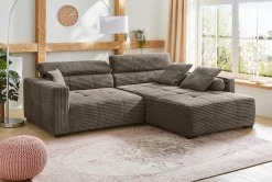 Jockenhöfer Gruppe Ecksofa »Severino L-Form, B: 283 cm, in Cord« mit Kopfteilverstellung & Zierkissen, im Big-Sofa-Style