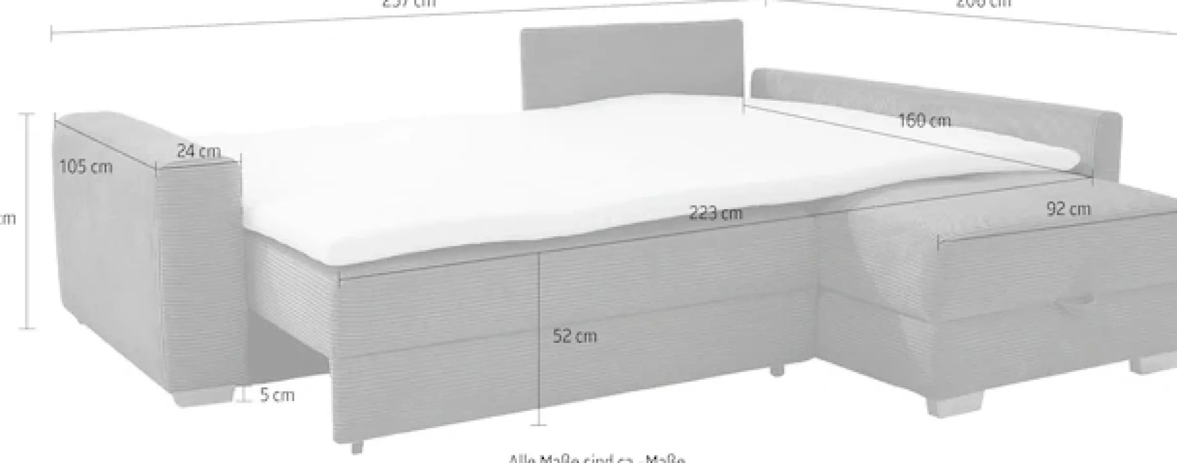 Jockenhöfer Gruppe Ecksofa »Sunset L-Form, B: 257 cm, Liegefl. 160x223 cm Dauerschlafsofa« Tonnentaschen-Federkern, Kaltschaumtopper, Bettkasten & Zierkissen
