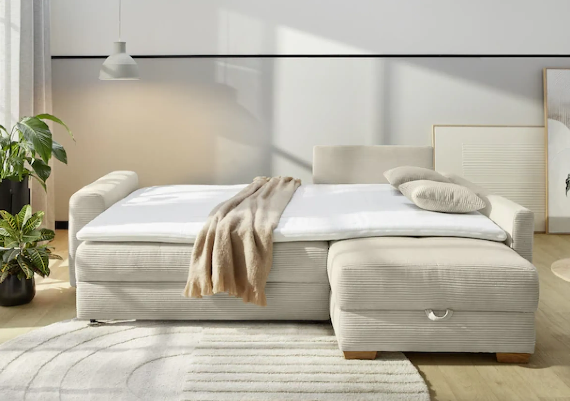 Jockenhöfer Gruppe Ecksofa »Sunset L-Form, B: 257 cm, Liegefl. 160x223 cm Dauerschlafsofa« Tonnentaschen-Federkern, Kaltschaumtopper, Bettkasten & Zierkissen
