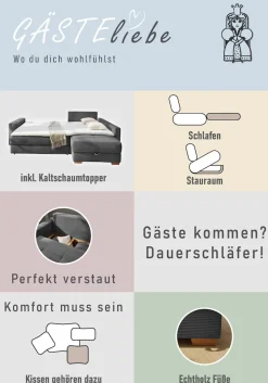 Jockenhöfer Gruppe Ecksofa »Sunset L-Form, B: 257 cm, Liegefl. 160x223 cm Dauerschlafsofa« Tonnentaschen-Federkern, Kaltschaumtopper, Bettkasten & Zierkissen