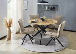 Jockenhöfer Gruppe Essgruppe »Thilo/Florina, Sitzgruppe (Set, 5-tlg, 1 Tisch und 4 Stühle)« 5 tlg. Tisch Durchmesser 120 cm, Wildeiche,Stühle 360° drehbar