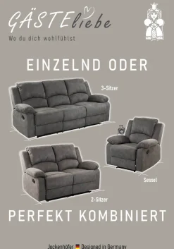 Jockenhöfer Gruppe 3-Sitzer »Dakota, B: 204 cm, 2 Recliner-Sitze« Relaxfunktion, Liegefunktion, Tonnentaschenfederkern, hoher Komfort