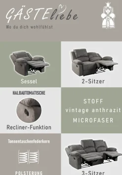 Jockenhöfer Gruppe 3-Sitzer »Dakota, B: 204 cm, 2 Recliner-Sitze« Relaxfunktion, Liegefunktion, Tonnentaschenfederkern, hoher Komfort