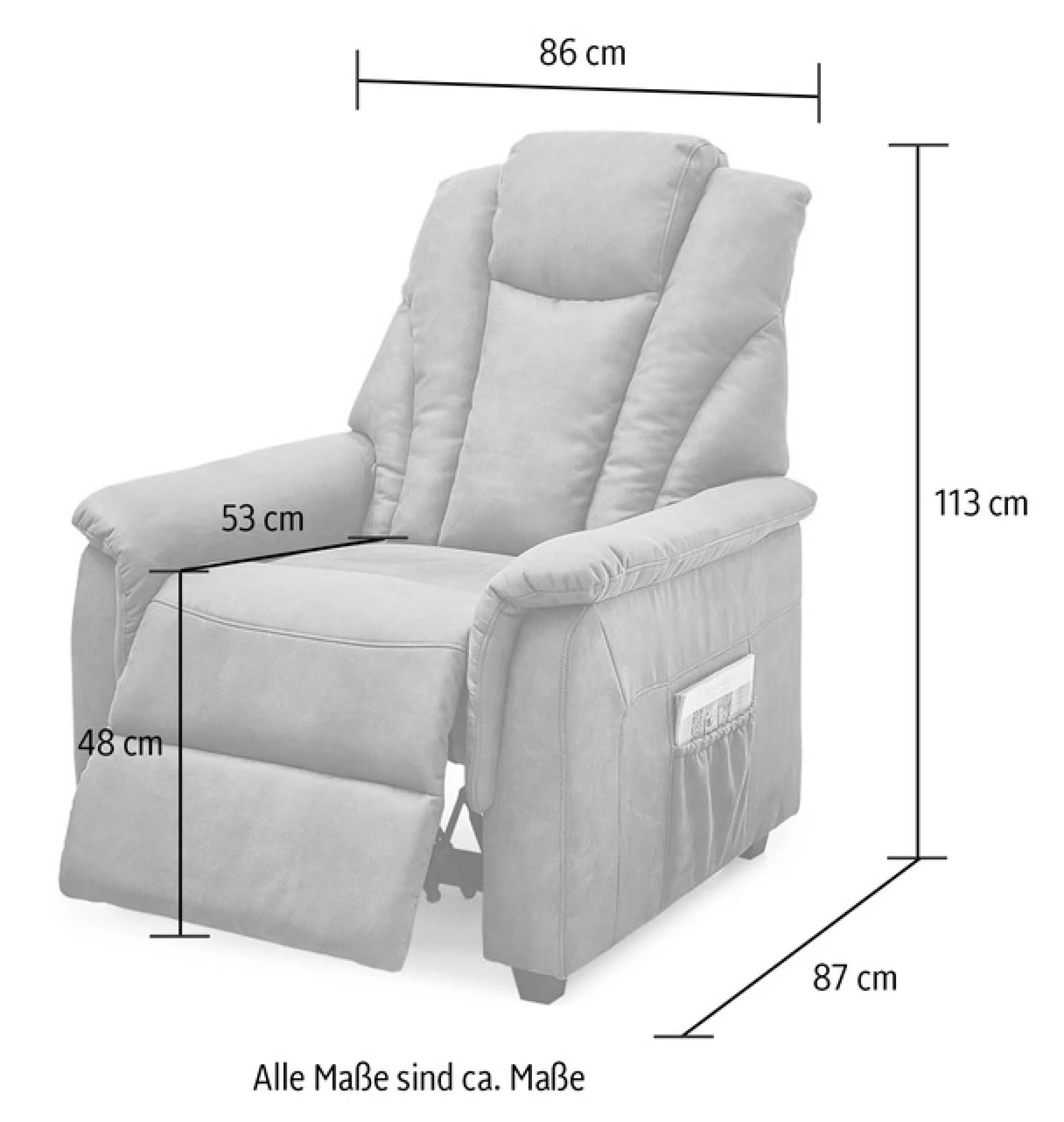 Jockenhöfer Gruppe TV-Sessel »Frankfurt, B: 86 cm, Sitzhöhe: 48 cm« mit Relax- & Liegefunktion, Taschenfederkern-Polsterung
