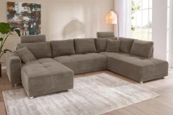 Jockenhöfer Gruppe Wohnlandschaft »Orlando U-Form, B: 337 cm, Liegefl. 135x305 cm« mit Schlaffunktion, Bettkasten, 2 Kopfstützen & 2 Zierkissen,Federkern