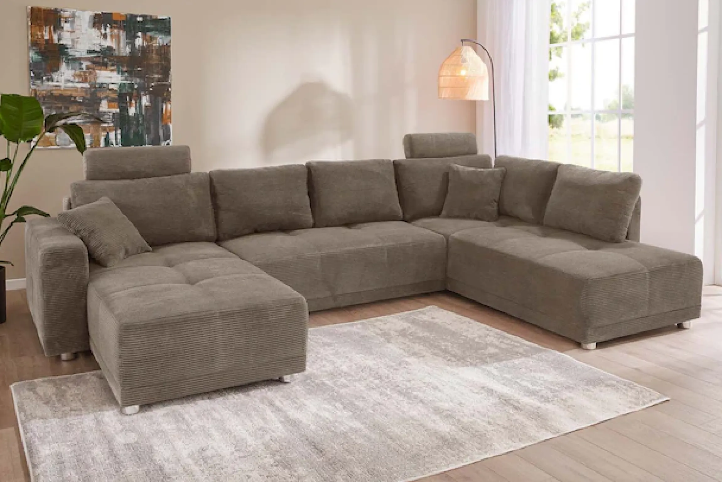 Jockenhöfer Gruppe Wohnlandschaft »Orlando U-Form, B: 337 cm, Liegefl. 135x305 cm« mit Schlaffunktion, Bettkasten, 2 Kopfstützen & 2 Zierkissen,Federkern