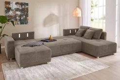 Jockenhöfer Gruppe Wohnlandschaft »Orlando U-Form, B: 337 cm, Liegefl. 135x305 cm« mit Schlaffunktion, Bettkasten, 2 Kopfstützen & 2 Zierkissen,Federkern