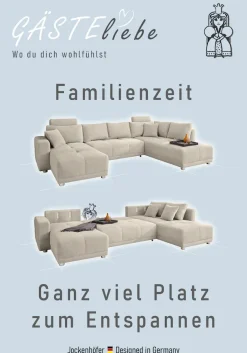 Jockenhöfer Gruppe Wohnlandschaft »Orlando U-Form, B: 337 cm, Liegefl. 135x305 cm« mit Schlaffunktion, Bettkasten, 2 Kopfstützen & 2 Zierkissen,Federkern