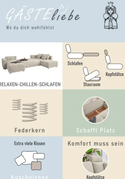 Jockenhöfer Gruppe Wohnlandschaft »Orlando U-Form, B: 337 cm, Liegefl. 135x305 cm« mit Schlaffunktion, Bettkasten, 2 Kopfstützen & 2 Zierkissen,Federkern