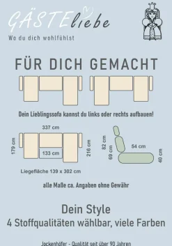 Jockenhöfer Gruppe Wohnlandschaft »Orlando U-Form, B: 337 cm, Liegefl. 135x305 cm« mit Schlaffunktion, Bettkasten, 2 Kopfstützen & 2 Zierkissen,Federkern