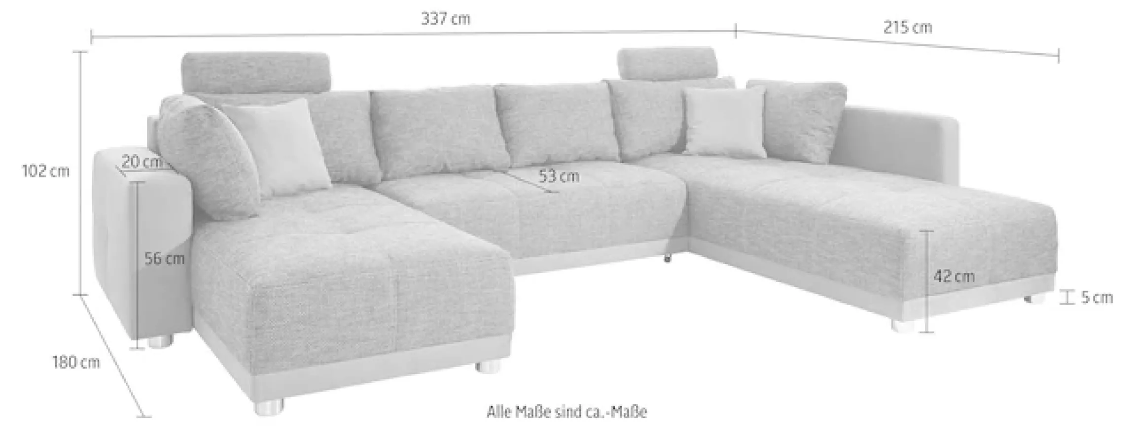 Jockenhöfer Gruppe Wohnlandschaft »Orlando U-Form, B: 337 cm, Liegefl. 135x305 cm« mit Schlaffunktion, Bettkasten, 2 Kopfstützen & 2 Zierkissen,Federkern