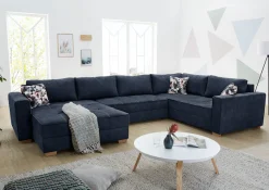 Jockenhöfer Gruppe Wohnlandschaft »Brixen U-Form, B: 379 cm« mit Schlaffunktion, Bettkasten & Zierkissen