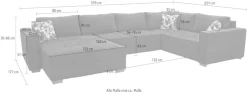 Jockenhöfer Gruppe Wohnlandschaft »Brixen U-Form, B: 379 cm« mit Schlaffunktion, Bettkasten & Zierkissen