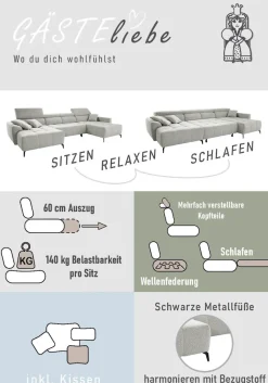 Jockenhöfer Gruppe Wohnlandschaft »Ultima, U-Form, B: 363cm, mit 60 cm elektrischer Sitztiefenverstellung« 140kg Belastbarkeit je Sitz, verstellbaren Kopfstützen, USB-Ports