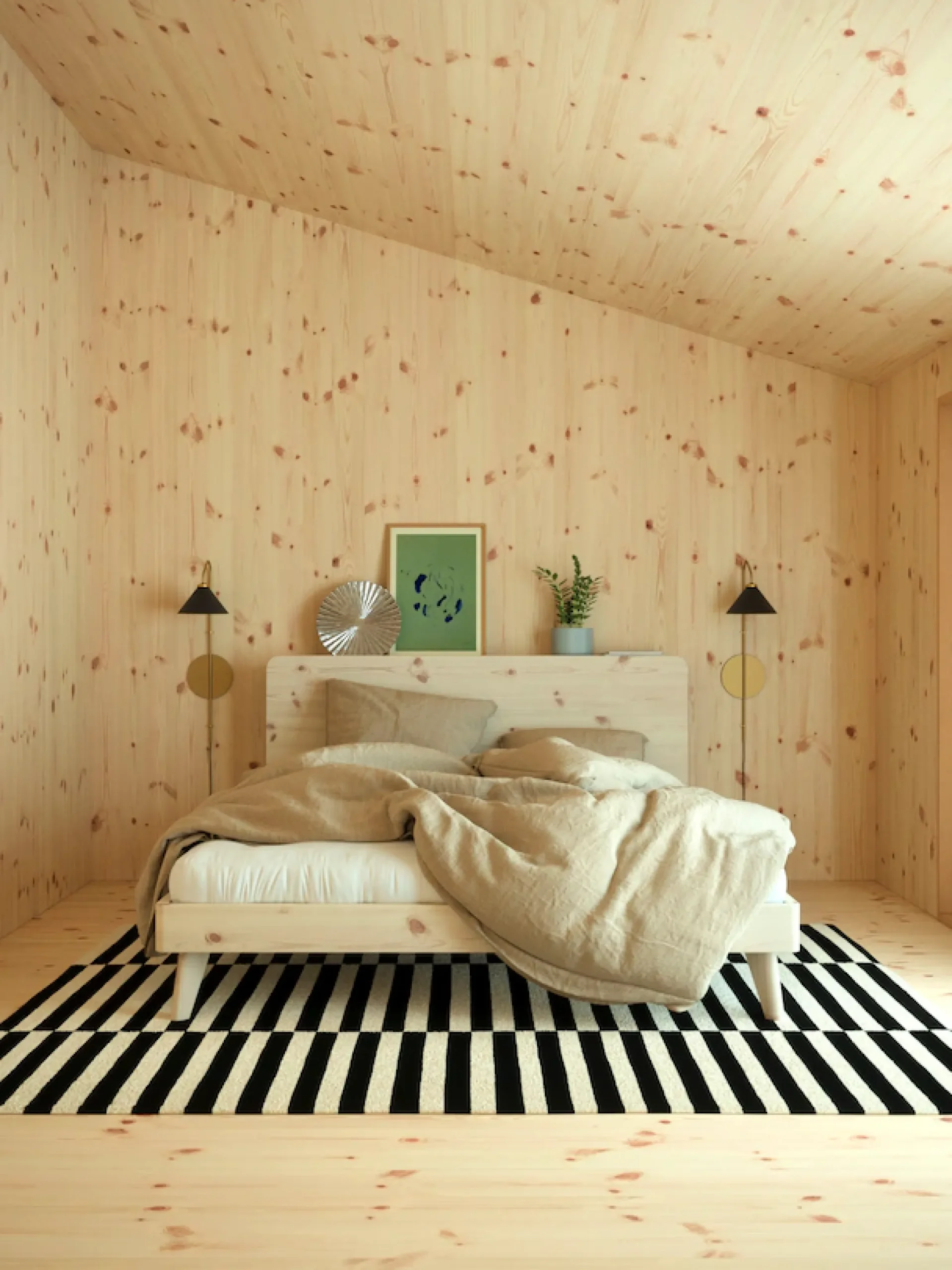 Karup Design Bettgestell »RETREAT BED« aus Kiefer massiv mit Lattenrost, Kopfteil mit 3 Ablagen