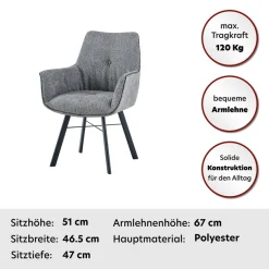 Kayoom Armlehnstuhl »Stuhl Allie 125, mit Armlehne, 180° drehbar, mit Rückholautomatik« () 1 Stk.180°-drehbar mit Auto-Rückholfunktion,einfaches Aufstehen mit Armlehne