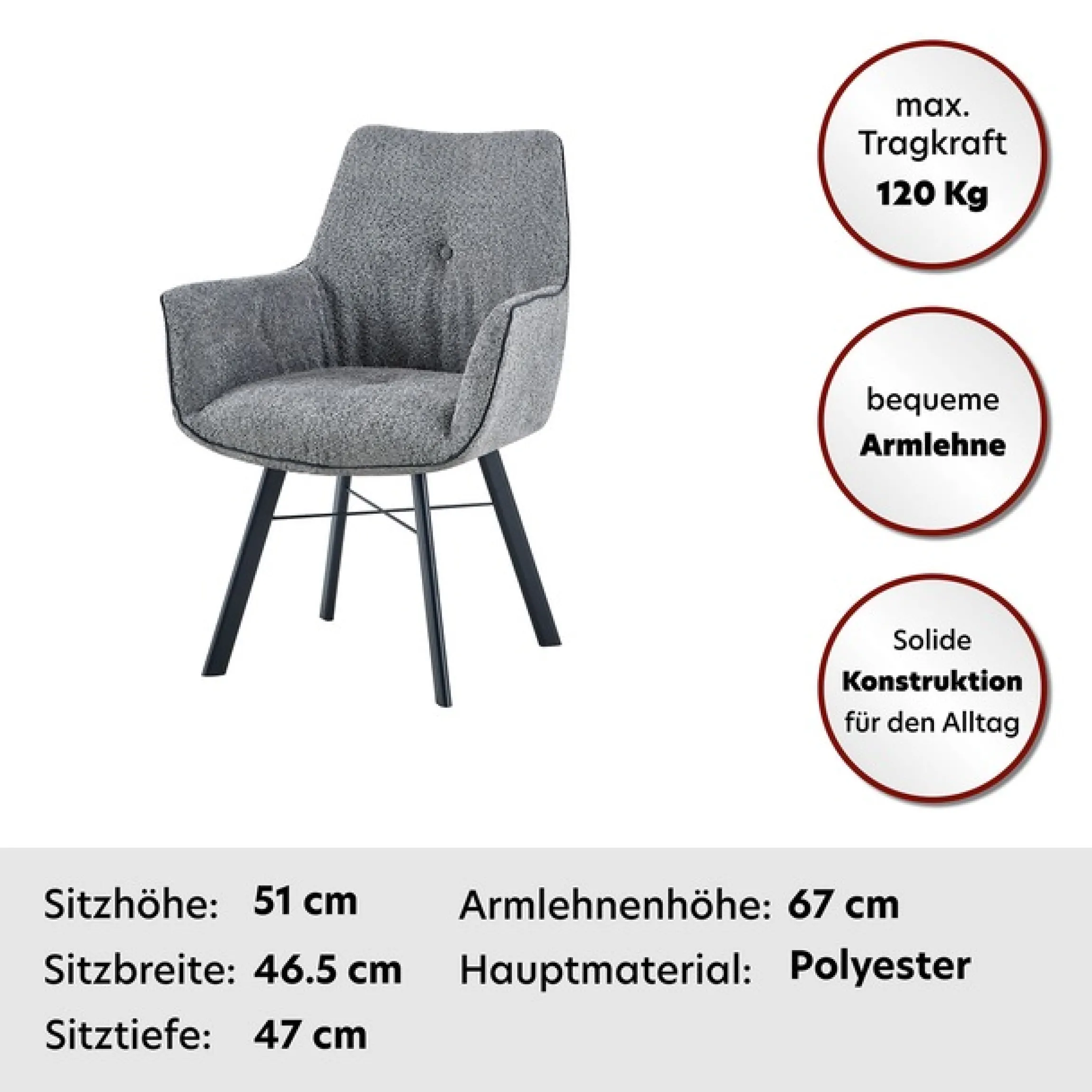 Kayoom Armlehnstuhl »Stuhl Allie 125, mit Armlehne, 180° drehbar, mit Rückholautomatik« () 1 Stk.180°-drehbar mit Auto-Rückholfunktion,einfaches Aufstehen mit Armlehne