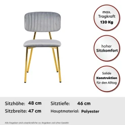 Kayoom Esszimmerstuhl »Stuhl Kian 125 2er-Set,filigranes Metallgestell,pflegeleicht Samtbezug« (Set) 2 Stk.samtweicher Bezug, pflegeleichter Samtbezug