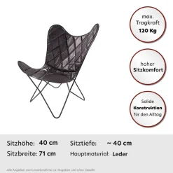 Kayoom 4-Fußstuhl »Schmetterling Stuhl Pablo, Schmetterlingsstuhl aus Leder« () 1 Stk.pflegeleicht, hochwertig, hochwertig verarbeitet, hoher Sitzkomfort
