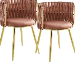 Kayoom Polsterstuhl »Stuhl Melly 125 2er-Set,tolles Design der Rückenlehne, runde Sitzfläch« (Set) 2 Stk.ausgefallen geflochtene Rückenlehne, Samtbezug, goldene Beine