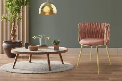 Kayoom Polsterstuhl »Stuhl Melly 125 2er-Set,tolles Design der Rückenlehne, runde Sitzfläch« (Set) 2 Stk.ausgefallen geflochtene Rückenlehne, Samtbezug, goldene Beine