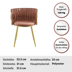 Kayoom Polsterstuhl »Stuhl Melly 125 2er-Set,tolles Design der Rückenlehne, runde Sitzfläch« (Set) 2 Stk.ausgefallen geflochtene Rückenlehne, Samtbezug, goldene Beine