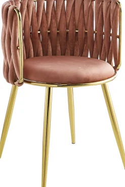 Kayoom Polsterstuhl »Stuhl Melly 125 2er-Set,tolles Design der Rückenlehne, runde Sitzfläch« (Set) 2 Stk.ausgefallen geflochtene Rückenlehne, Samtbezug, goldene Beine