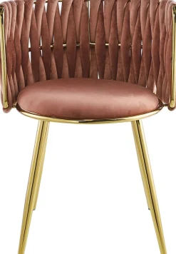 Kayoom Polsterstuhl »Stuhl Melly 125 2er-Set,tolles Design der Rückenlehne, runde Sitzfläch« (Set) 2 Stk.ausgefallen geflochtene Rückenlehne, Samtbezug, goldene Beine