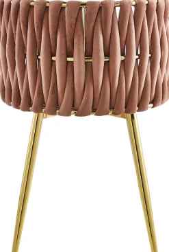 Kayoom Polsterstuhl »Stuhl Melly 125 2er-Set,tolles Design der Rückenlehne, runde Sitzfläch« (Set) 2 Stk.ausgefallen geflochtene Rückenlehne, Samtbezug, goldene Beine