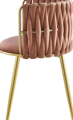 Kayoom Polsterstuhl »Stuhl Melly 125 2er-Set,tolles Design der Rückenlehne, runde Sitzfläch« (Set) 2 Stk.ausgefallen geflochtene Rückenlehne, Samtbezug, goldene Beine