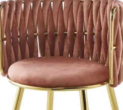 Kayoom Polsterstuhl »Stuhl Melly 125 2er-Set,tolles Design der Rückenlehne, runde Sitzfläch« (Set) 2 Stk.ausgefallen geflochtene Rückenlehne, Samtbezug, goldene Beine