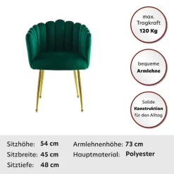 Kayoom Polsterstuhl »Stuhl Muna 125ausgefallene Rücken-/Armlehne in Muschelform« () 1 Stk.ausgefallen geflochtene Rückenlehne, Samtbezug, goldene Beine