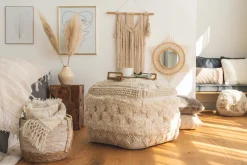 Kayoom Pouf »Bohist 125 50cm x 50cm, Strukturen mit Fransen und Quasten« 1 Stk. tlg. handgefertigt, Unikat, sehr gut kombinierbar, vielfältig im Einsatz