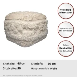 Kayoom Pouf »Bohist 125 50cm x 50cm, Strukturen mit Fransen und Quasten« 1 Stk. tlg. handgefertigt, Unikat, sehr gut kombinierbar, vielfältig im Einsatz