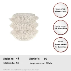 Kayoom Pouf »Bohist 325 35cm x 35cm, Strukturen mit Fransen und Quasten« 1 Stk. tlg. handgefertigt, Unikat, sehr gut kombinierbar, vielfältig im Einsatz