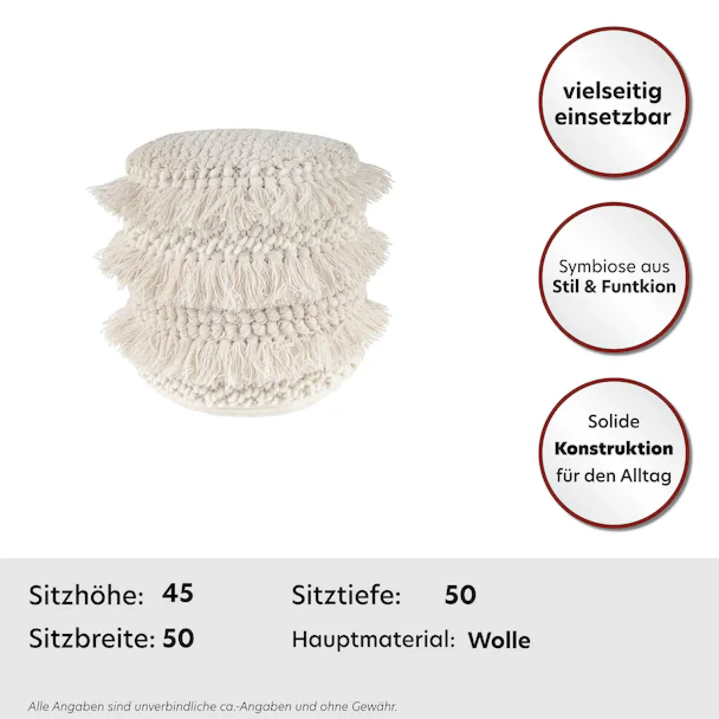 Kayoom Pouf »Bohist 325 35cm x 35cm, Strukturen mit Fransen und Quasten« 1 Stk. tlg. handgefertigt, Unikat, sehr gut kombinierbar, vielfältig im Einsatz