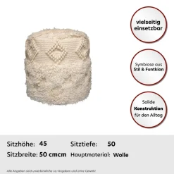 Kayoom Pouf »Bohist 125 35cm x 35cm, Strukturen mit Fransen und Quasten« 1 Stk. tlg. handgefertigt, Unikat, sehr gut kombinierbar, vielfältig im Einsatz