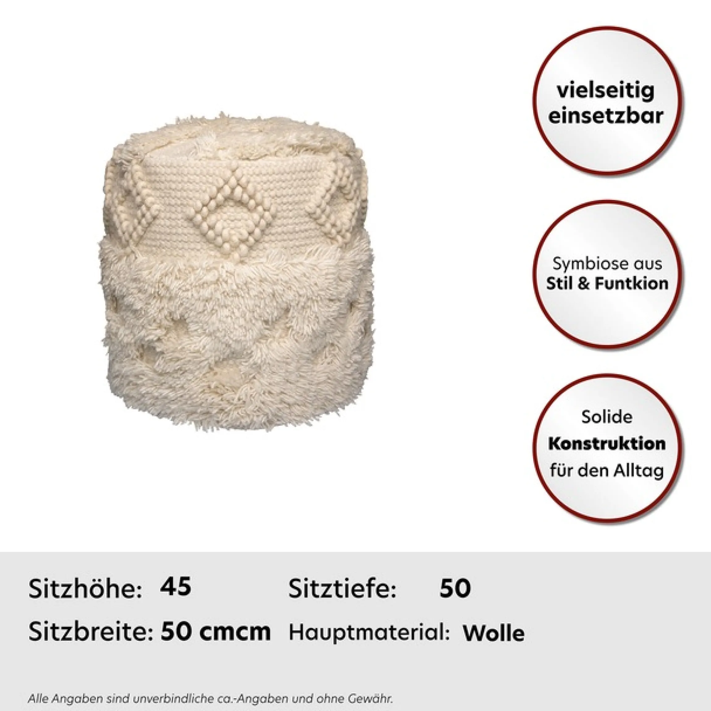 Kayoom Pouf »Bohist 125 35cm x 35cm, Strukturen mit Fransen und Quasten« 1 Stk. tlg. handgefertigt, Unikat, sehr gut kombinierbar, vielfältig im Einsatz