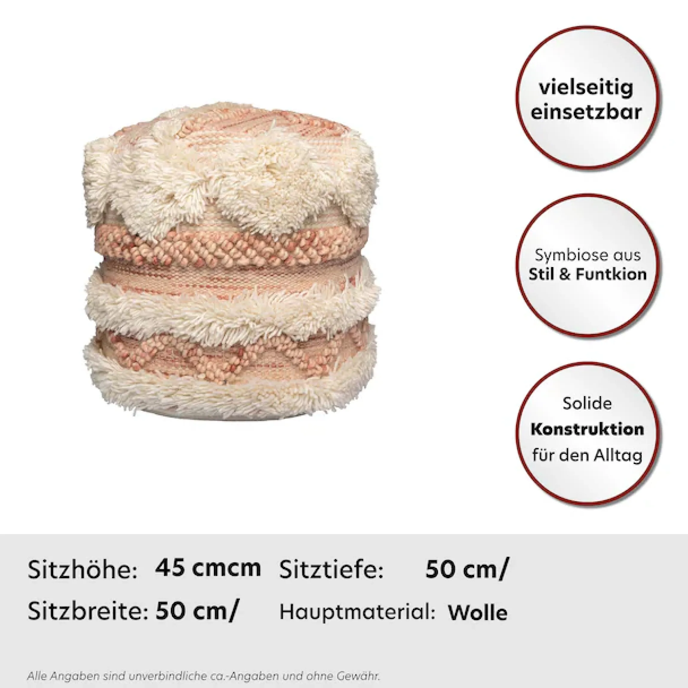 Kayoom Pouf »Bohist 225 35cm x 35cm, Strukturen mit Fransen und Quasten« 1 Stk. tlg. handgefertigt, Unikat, sehr gut kombinierbar, vielfältig im Einsatz