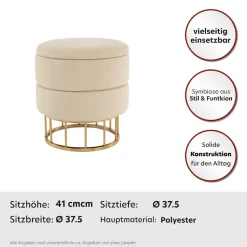 Kayoom Stauraumhocker »Hocker Zero 525, Sitzhocker mit Komfort,runde, moderne Form« 1 Stk. tlg. glamourös, elegant, mit Stauraum, Bezug aus samtweichem Stoff
