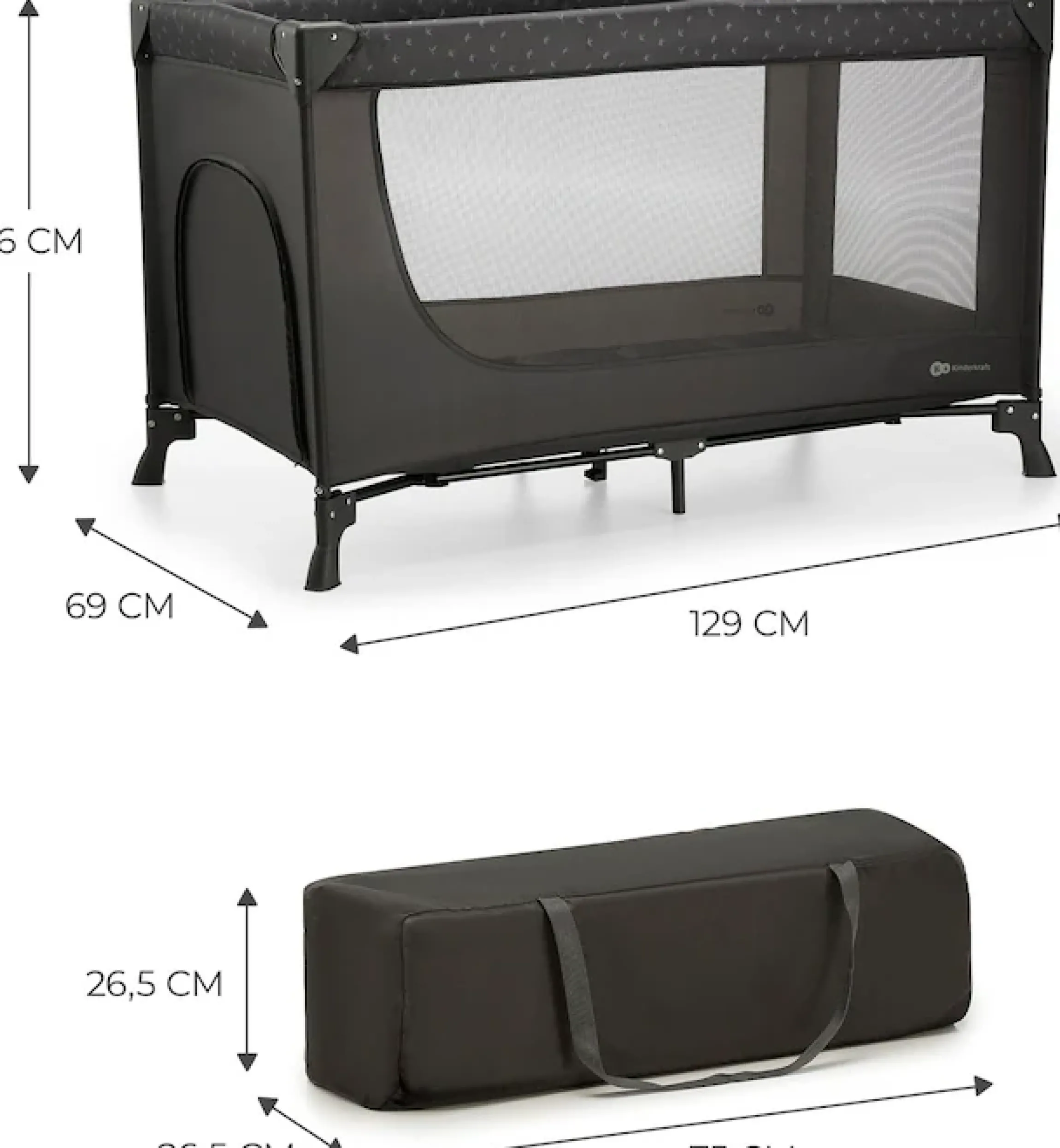 Kinderkraft Baby-Reisebett »2in1 JOY LIGHT, grau« mit Tragetasche