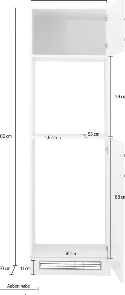 KOCHSTATION Backofen/Kühlumbauschrank »KS-Tinnum« 60 cm breit, 200 cm hoch, Metallgriffe, MDF Fronten, Nischenmaß 88 cm