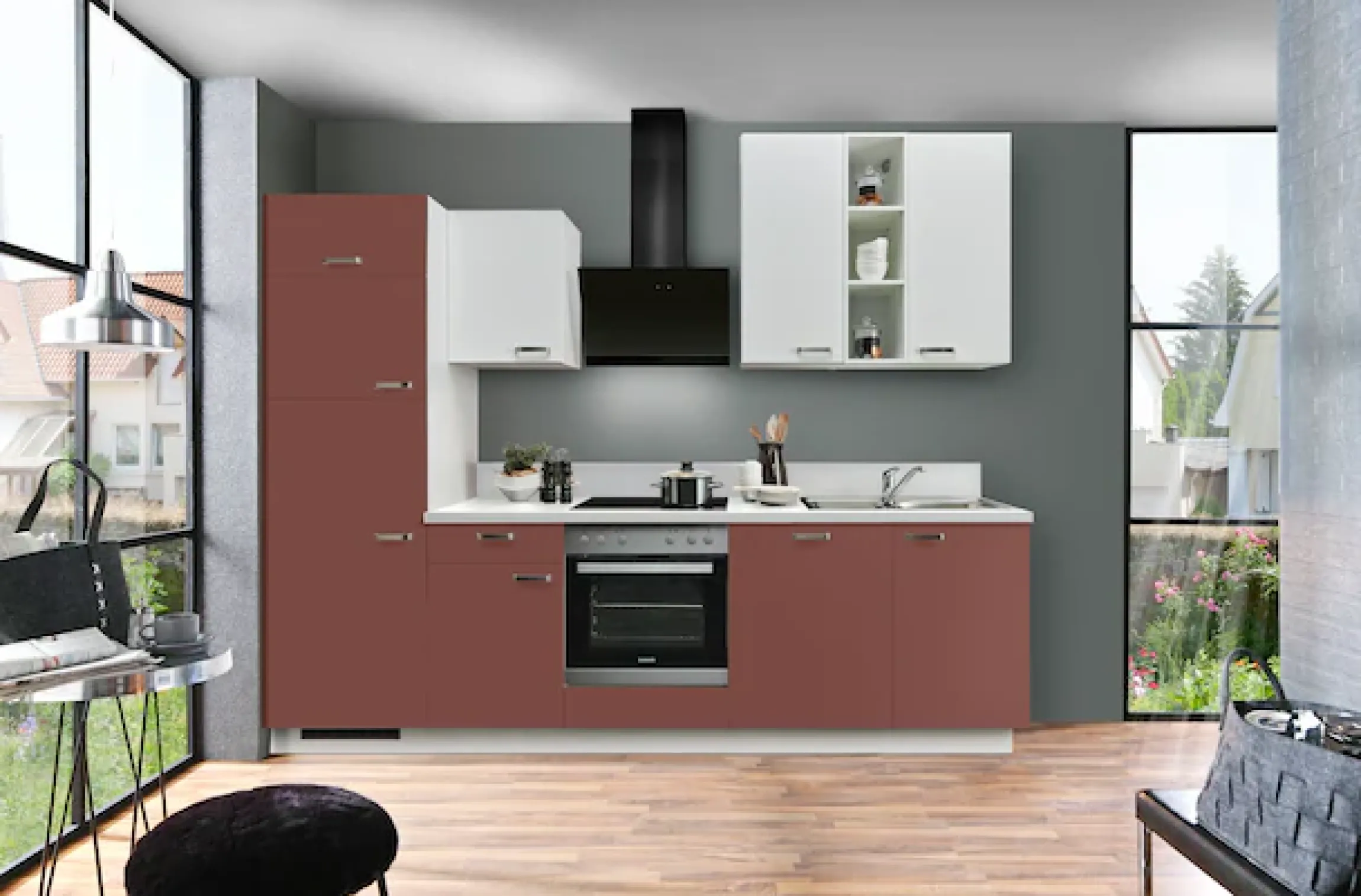 KOCHSTATION Küche »"KS-Bari", wahlw. mit E-Geräten & Geschirrspüler« Soft-Close-Funktion und Vollauszug, vormontiert, Breite 280 cm
