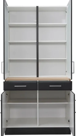 KOCHSTATION Küchenbuffet »KS-Stockholm« hochwertige MDF-Fronten, 2 Glasrahmentüren, 200 cm hoch, viel Stauraum