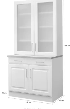 KOCHSTATION Küchenbuffet »KS-Stockholm« hochwertige MDF-Fronten, 2 Glasrahmentüren, 200 cm hoch, viel Stauraum