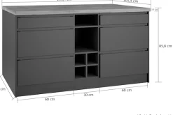 KOCHSTATION Kücheninsel »KS-Bruneck, Breite 153 cm« MDF-Fronten, Arbeitsplatte 38mm stark