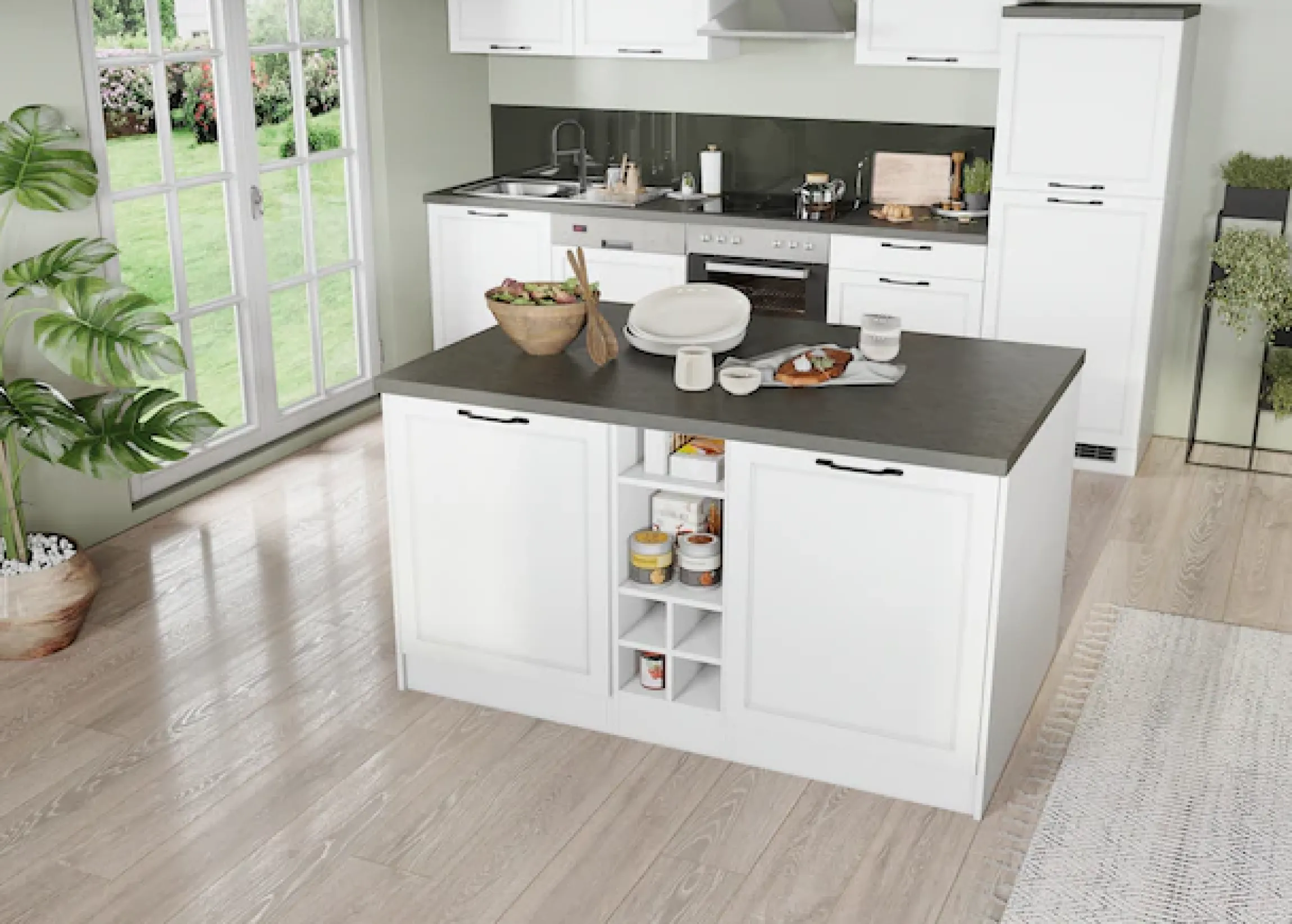 KOCHSTATION Kücheninsel »KS-Lani, Breite 153 cm, mit Flaschenregal« MDF-Fronten, Arbeitsplatte 38mm stark